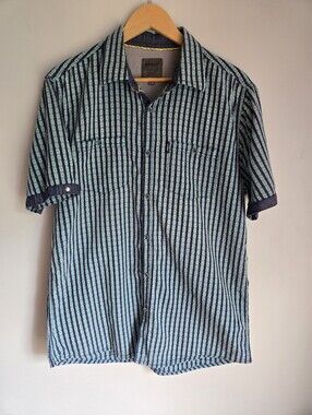 POINT ZERO Black Label Short Sleeve Striped Button-Up Cotton Shirt